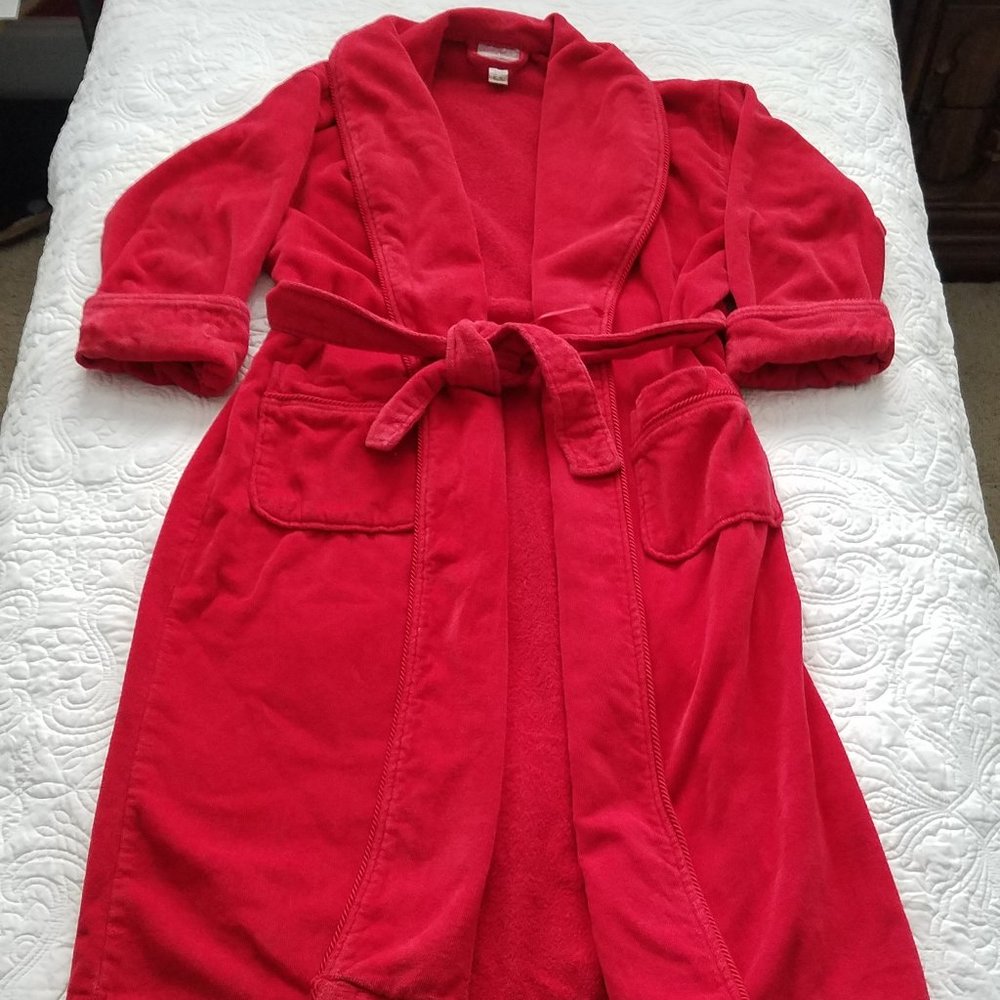 Intimate Essentials Long Heavy Bath Robe Tie Waist pockets Red Womens Small